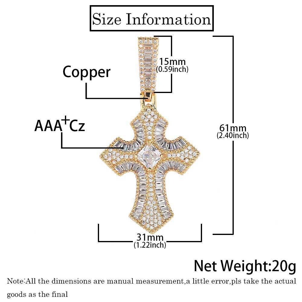 European Hip Hop Cross Pendant Zircon Necklace