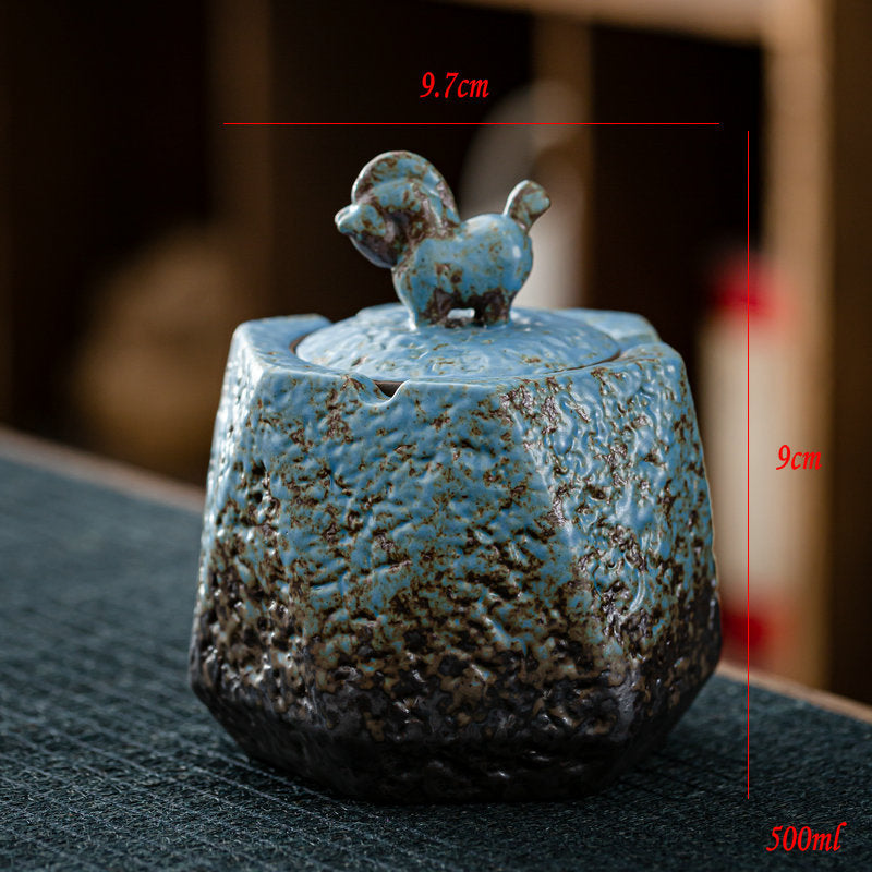 Stoneware Gilt Ceramic Ashtray Home Anti-fly Ash With Cover Home Living Room Office Retro Large Ashtray