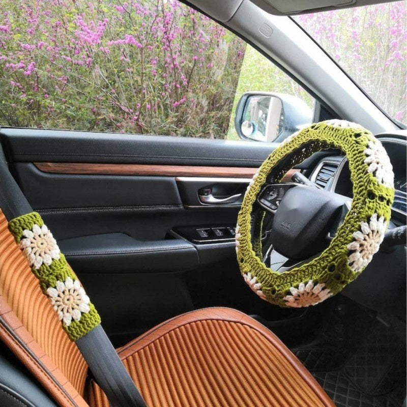 Car Interior Hand-crocheted Flower Steering Wheel Warm Non-slip Cover