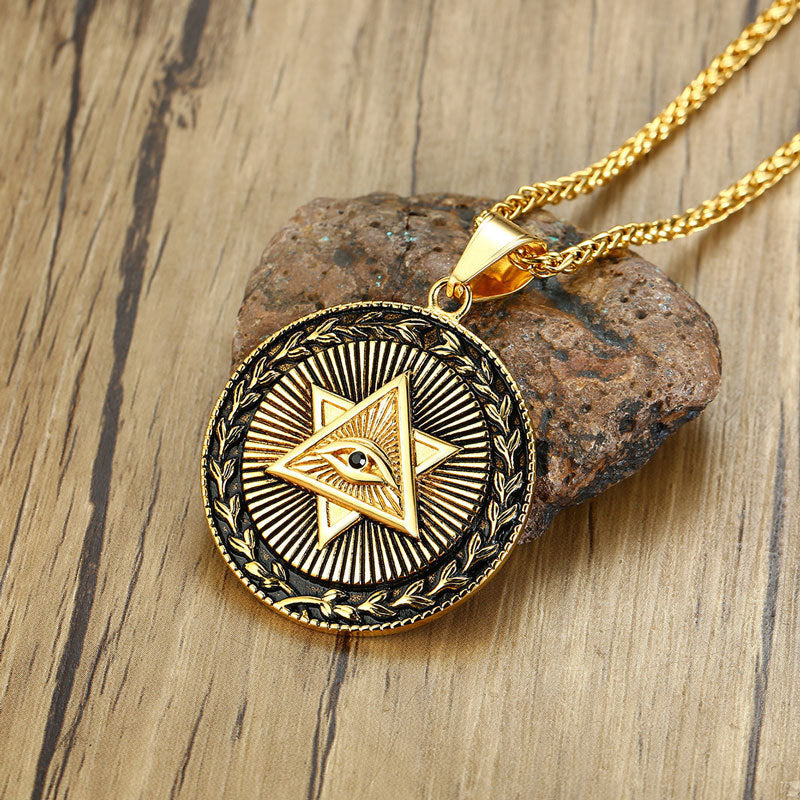 Titanium steel eye of god pendant necklace