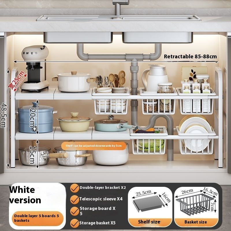 Kitchen Retractable Sink Rack Storage Layered