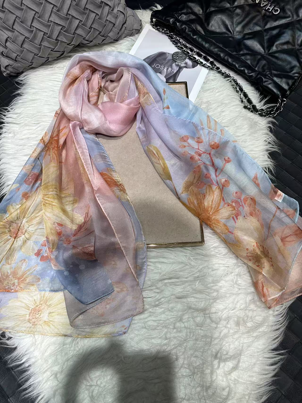 Mulberry Silk Chiffon With Digital Printlightweight Airy And Flowy Summer Sheer Scarf