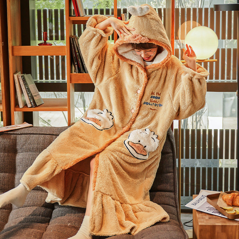 Loose Bathrobe Flannel Women's Pajamas