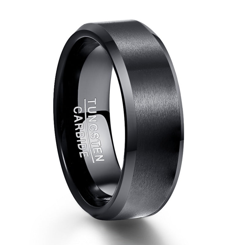 Men's Fashion Black Frosted Bevel Ring