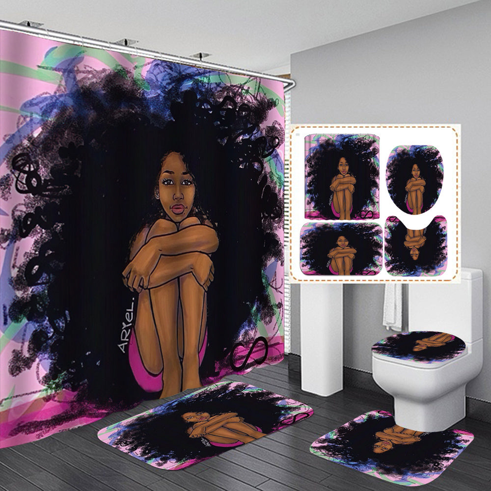 Printed Waterproof Polyester Bathroom Shower Curtain Set