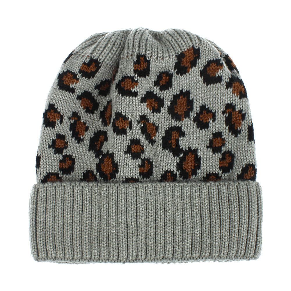 Warm And Fashionable Outdoor Leopard Print Knitted Ponytail Hat