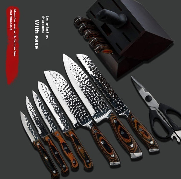 15-piece Set Kitchen Kit Red Color Wooden Handle Stainless Steel Knife