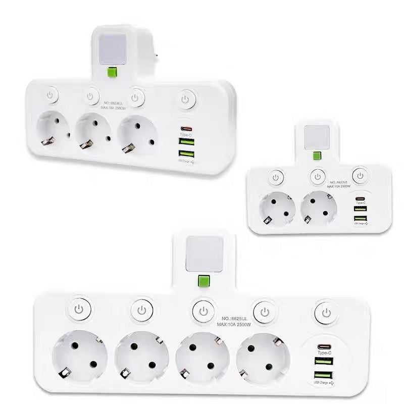 A Power Strip Extension Cord That Meets German Standards Is EU-certified And Features USB Fast Charging And A Built-in Switch