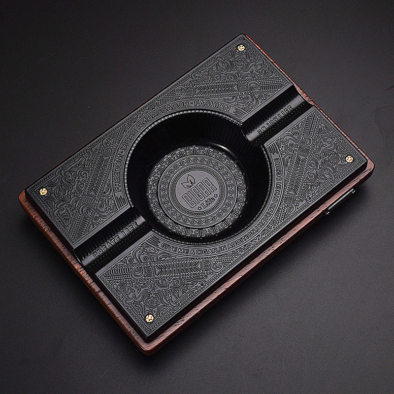 Solid Wood Fashion Stainless Steel Alloy Cigar Ashtray