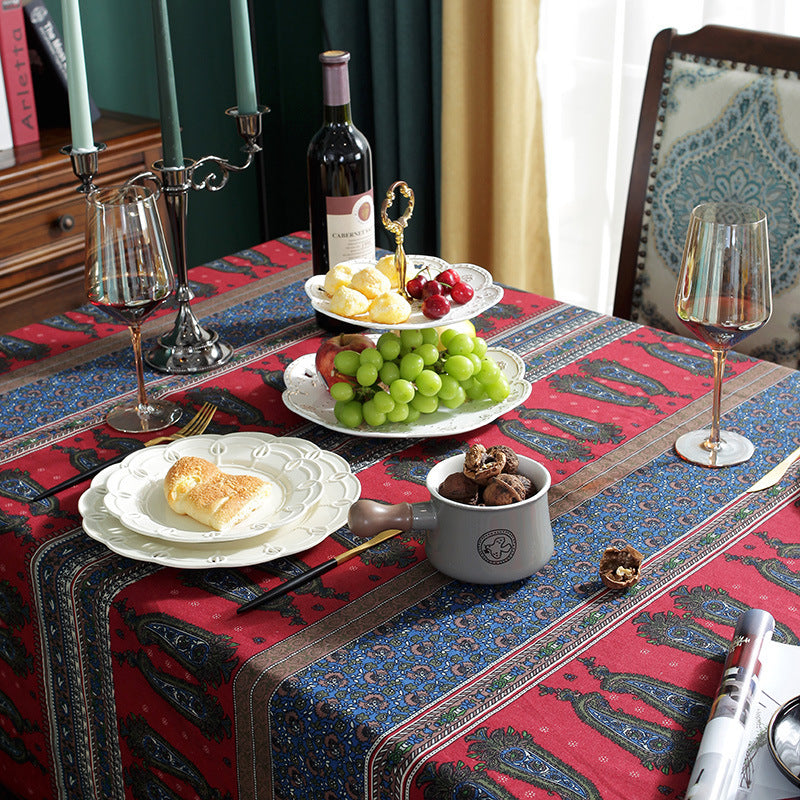 Bohemian Cotton And Linen Printed Big Flower Pepper Tablecloth