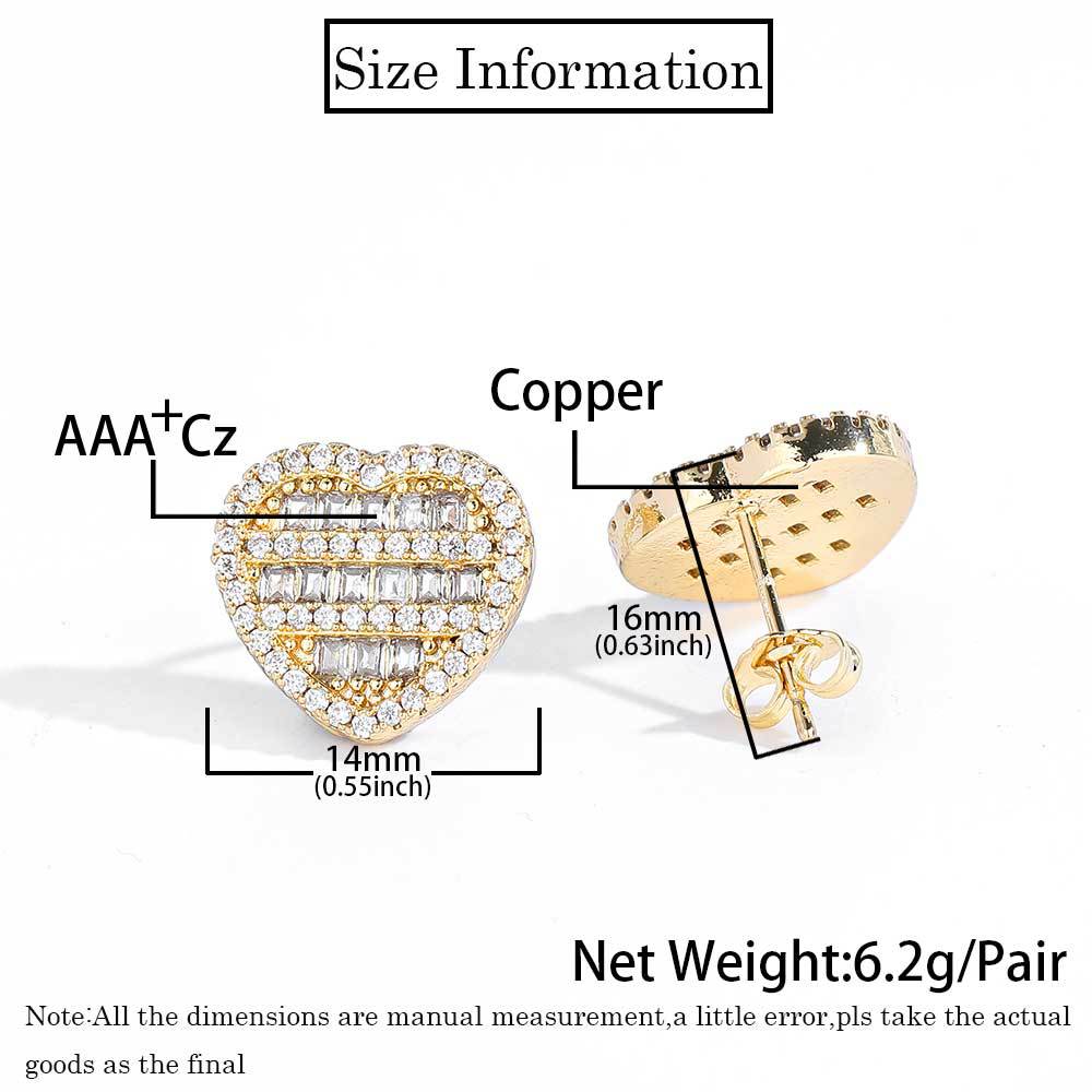 Hip Hop Square And Round Mix Inlaid Zircon Love Heart Stud Earrings
