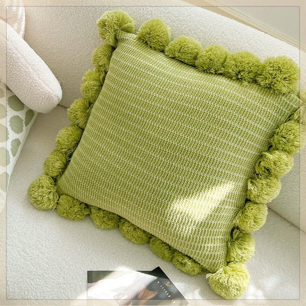 Home Decoration Knitting Cushion Cover Mint Green Tassel Pillowcover Modern Sofa Living Room Waist Pillow Bed Head Round Pillow Ins Style Pillow