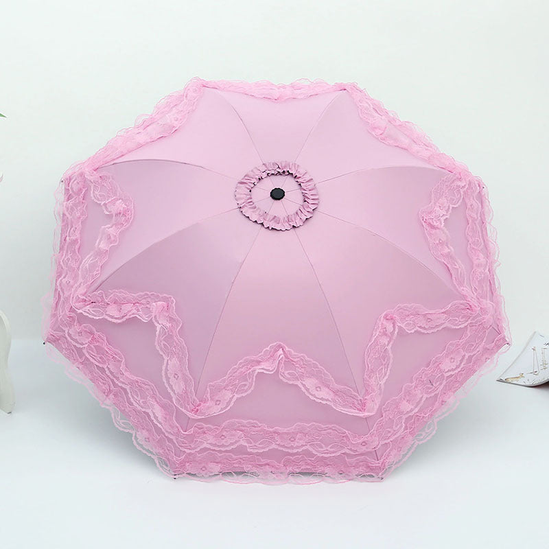 Four-layer Lace Sunscreen Three Folding Rain Or Shine Dual-use Umbrella