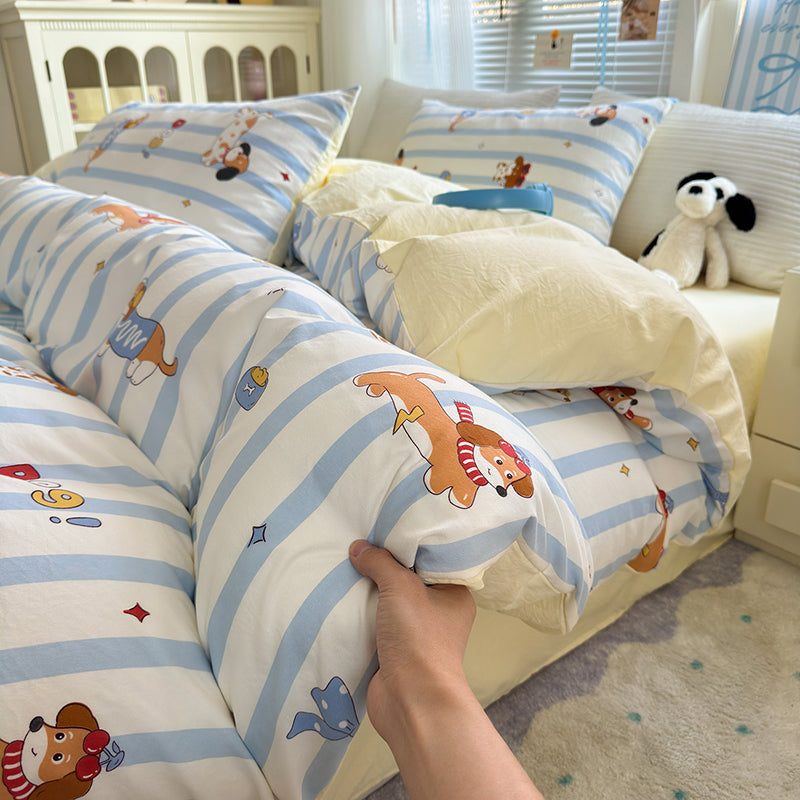 Pastoral Style Girl Floral Bunny Washed Cotton Bedding