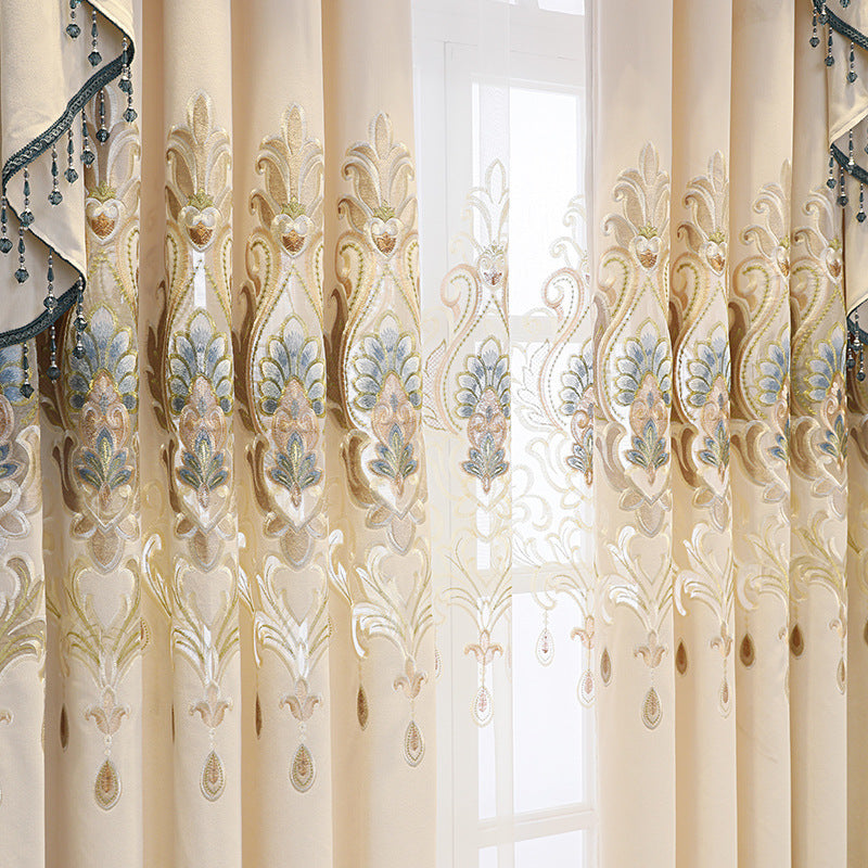 High-end Curtain European Style Hollow Flower Embroidery Living Room