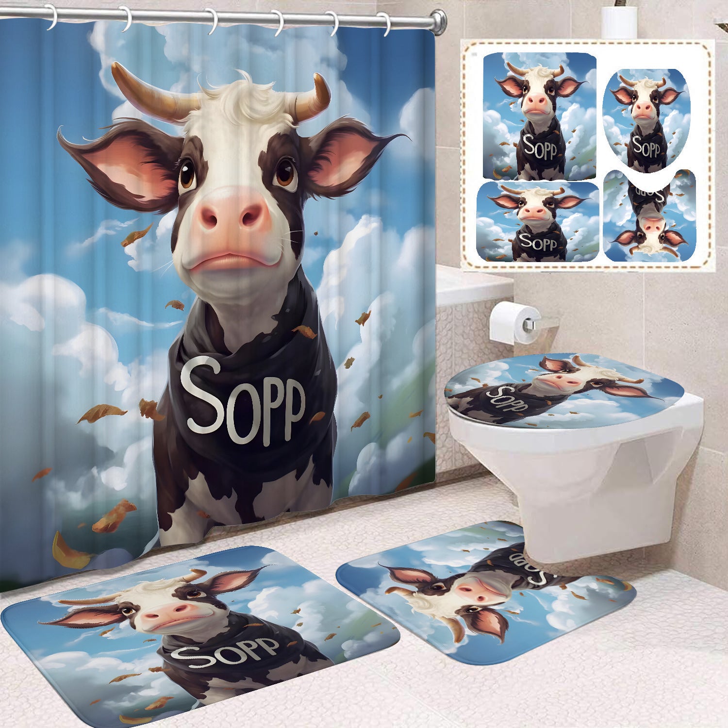 Polyester Waterproof And Mildew-proof Shower Curtain Four-piece Partition Bathroom Curtain