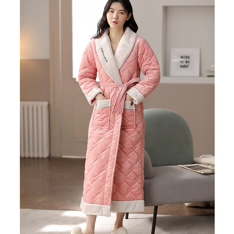 Winter Flannel Couple Nightgown Three-layer Quilted