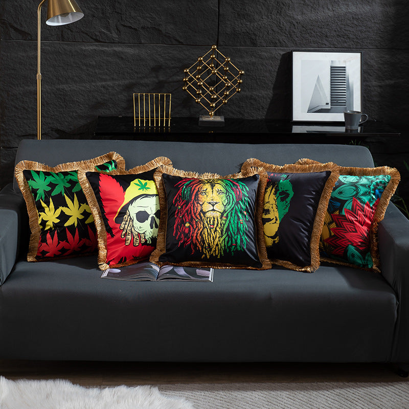 American Light Luxury Artificial Silk Home Leopard Leaf Skull Sofa Cushion