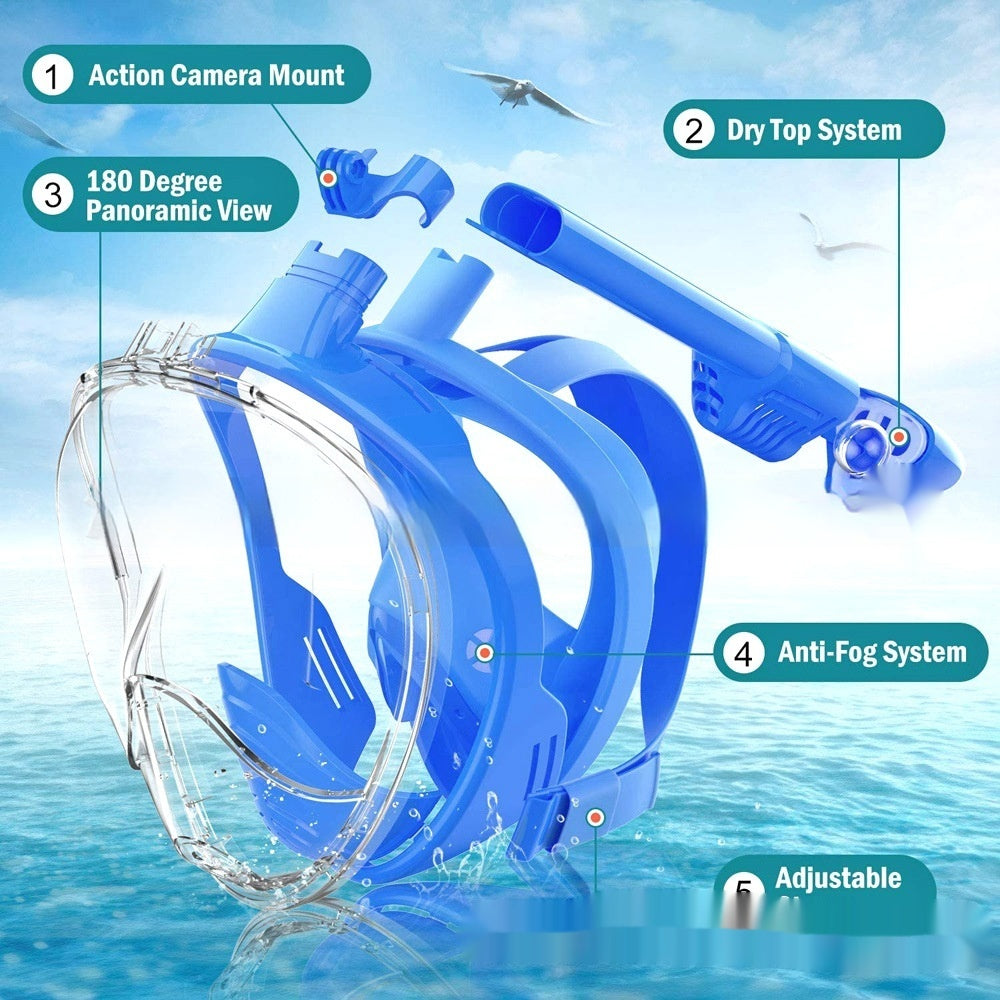Masque de plongée avec tuba en silicone Masque de plongée entièrement sec Étanche Anti-buée Pour enfants