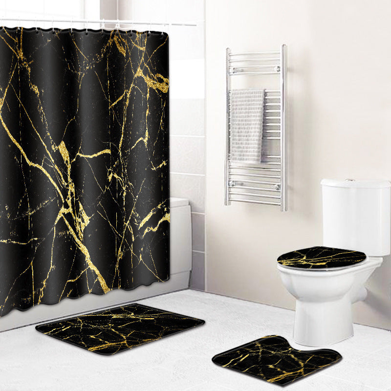 Digital Printing Polyester Marble Shower Curtain Floor Mat Toilet Mat Suit
