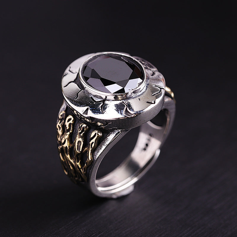 Fashion Simple Black Agate Men's Ring