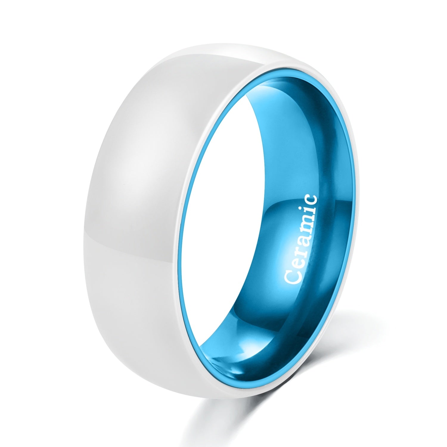 8MM White Ceramic Shell Blue Aluminum Inner Ring