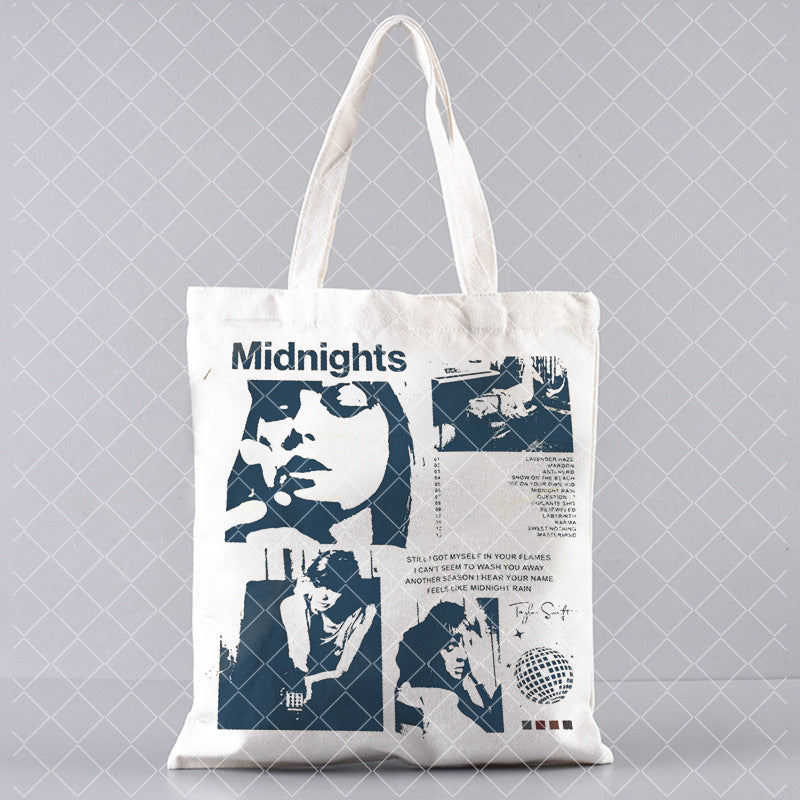 Printed Canvas One Shoulder Shopping Bag