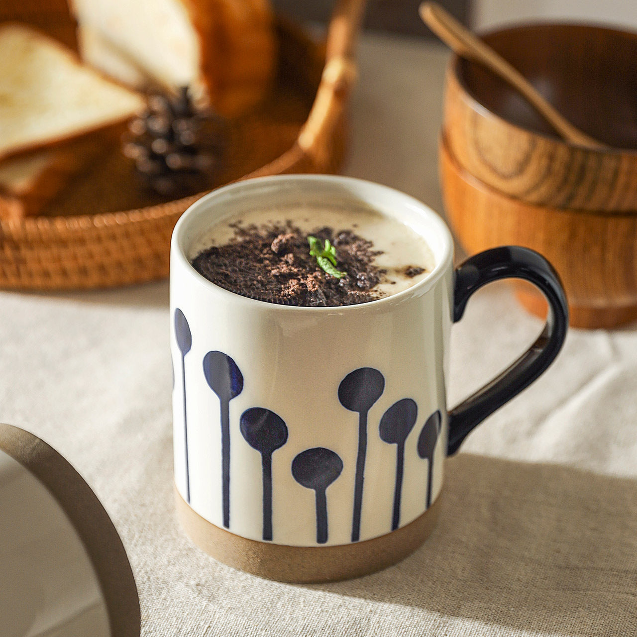 Ceramic Coffee Mug Breakfast Oatmeal Hand-painted Office Water Cup With Handle Microwave Safe