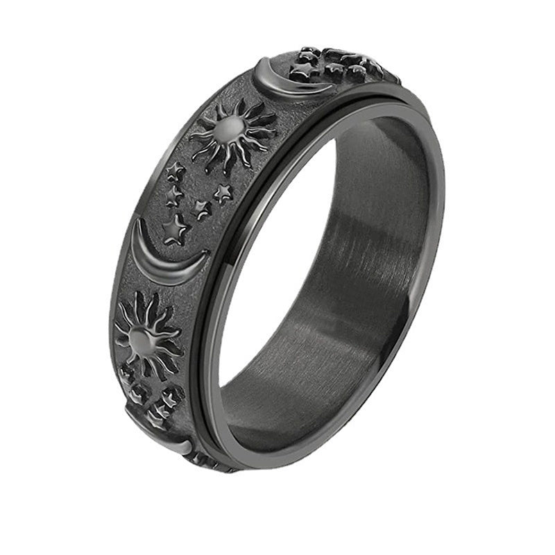 Stars Sun Moon Rotatable Titanium Steel Ring