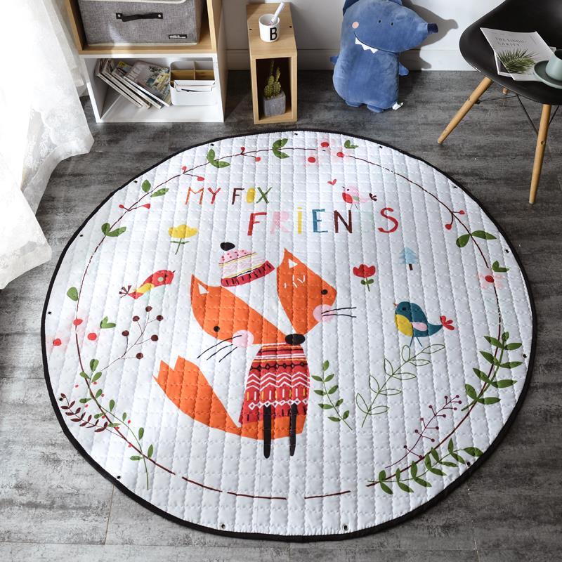 Round Fabric Baby Crawling Children's Play Mat, Toy Storage Blanket, Cotton Crawling Mat