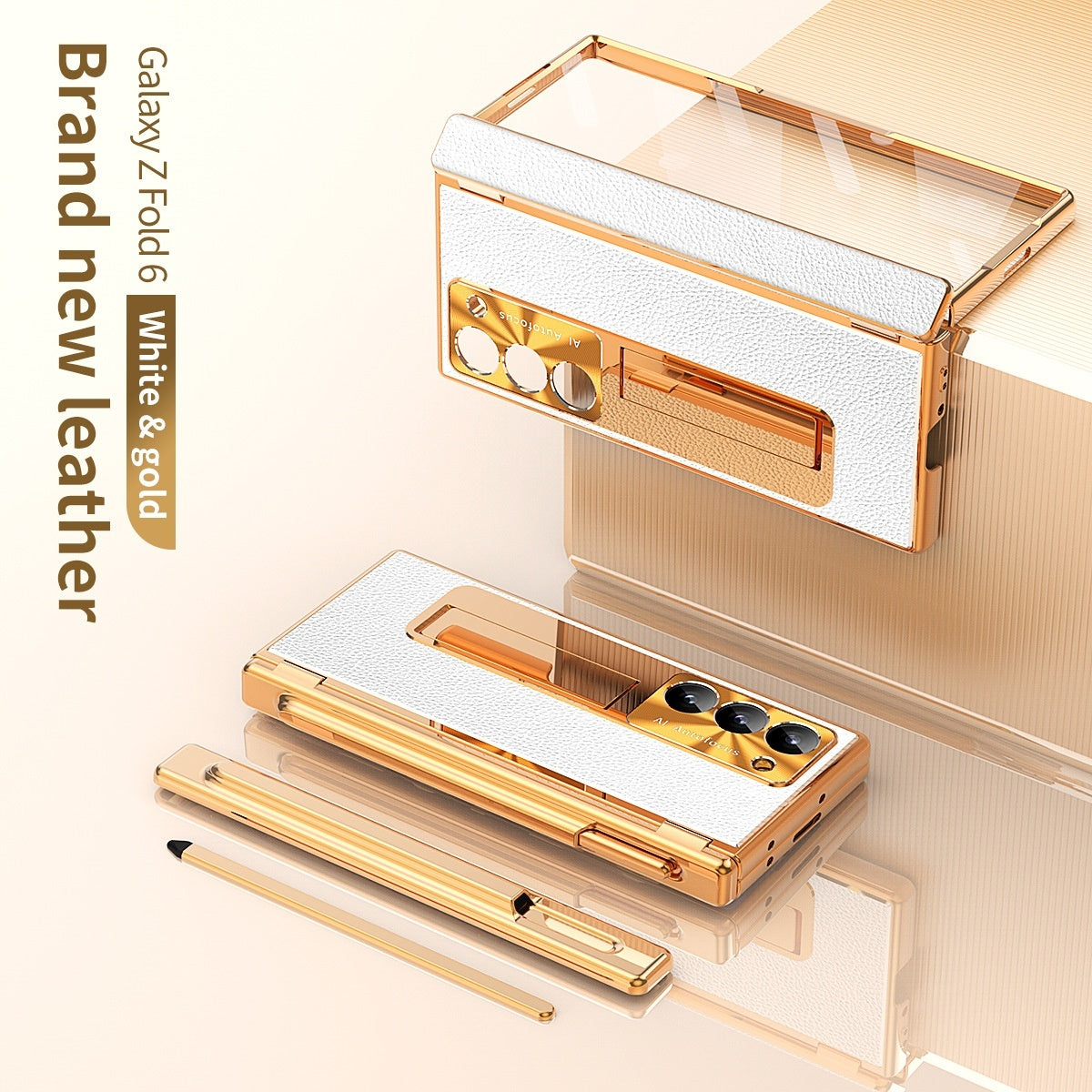 All-inclusive Electroplating Plain Leather Double Hinge Phone Case Hard Case With Pen Slot