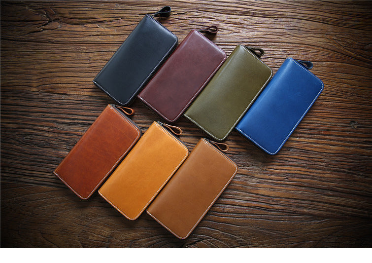 Men's Long Wallet Leather Zipper Wallet Layer