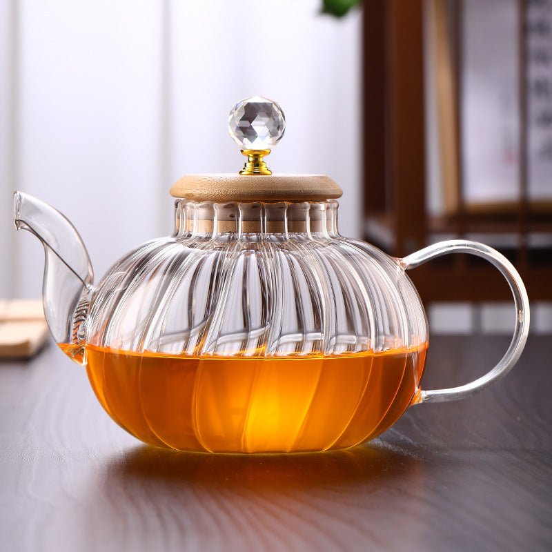 Glass Teapot Striped Tea Set Tea Water Separation Stainless Steel