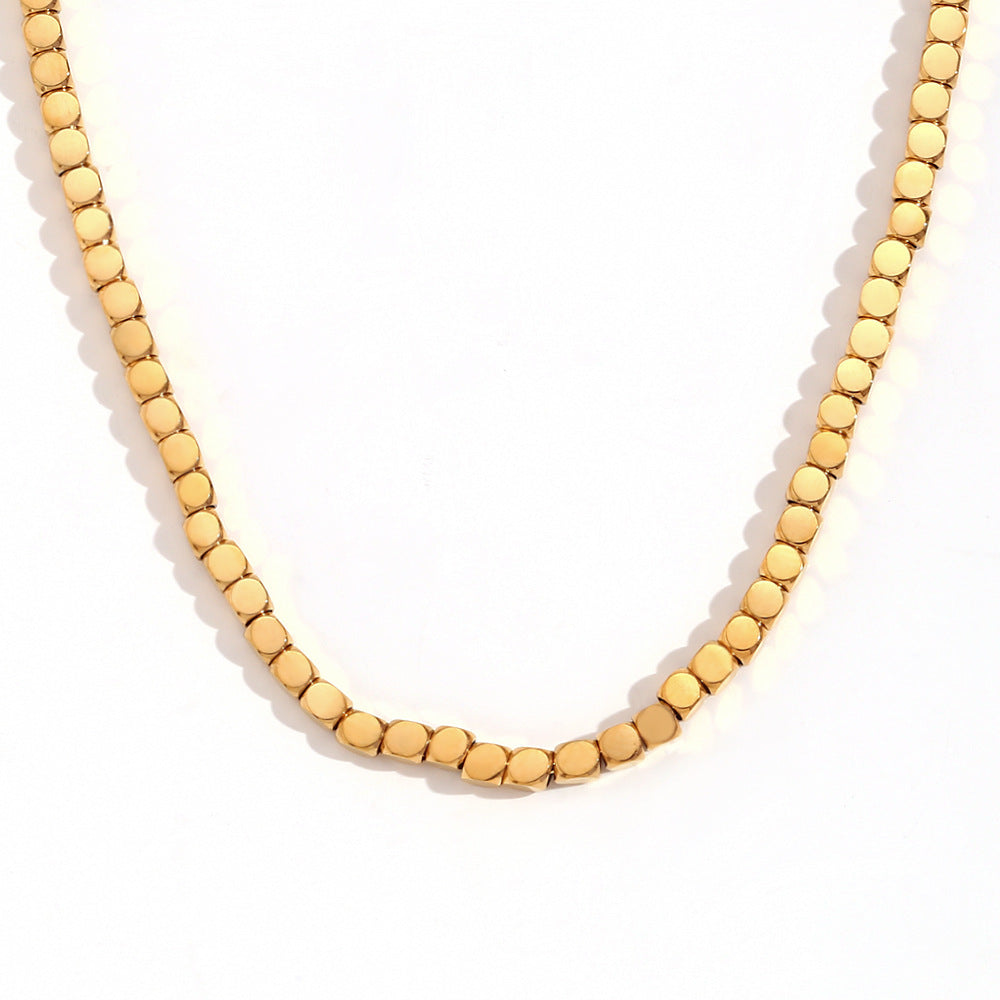 Simple Niche Personality Stainless Steel Cube Bead Necklace