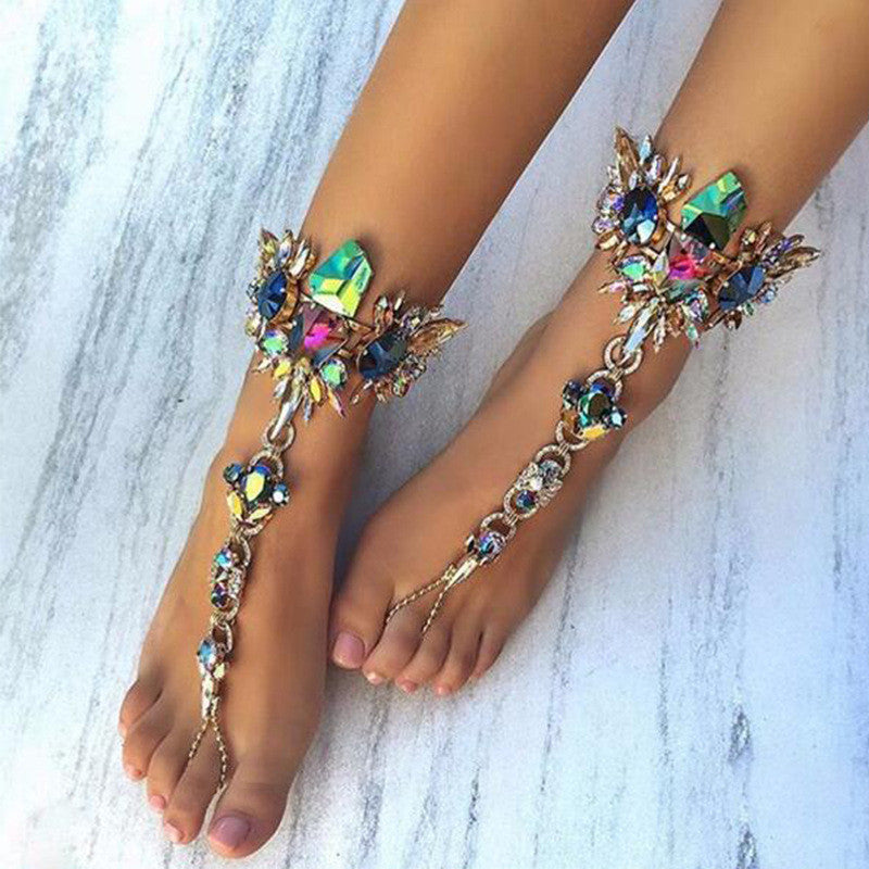 Alloy Color Diamond Exaggerated Anklet European And American Boutique Punk