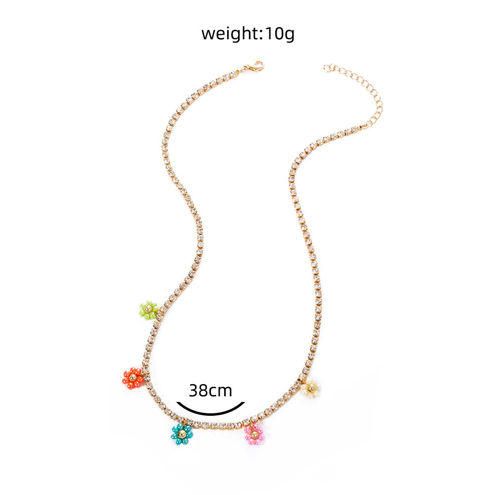 Stylish little fresh colorful flower rhinestone necklace
