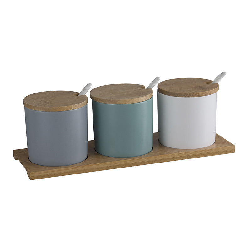 Ceramic Spice Jar With Lid Seasoning Box Restaurant Seasoning Box Sugar Bowl Salt Bowl