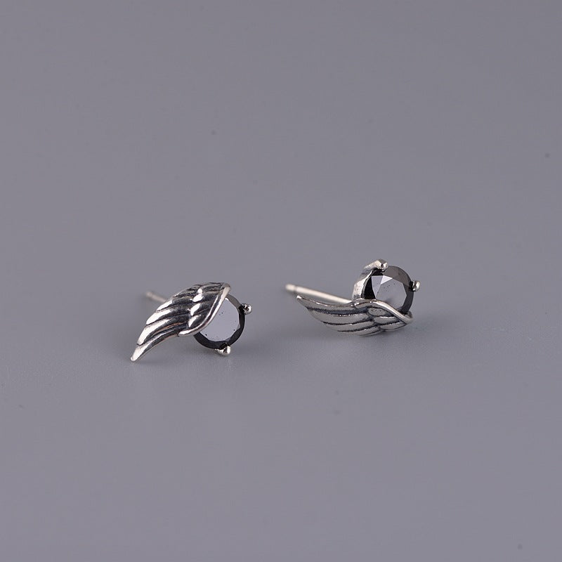 S925 Silver Retro Unisex Fashion Angel Wings Stud Earrings