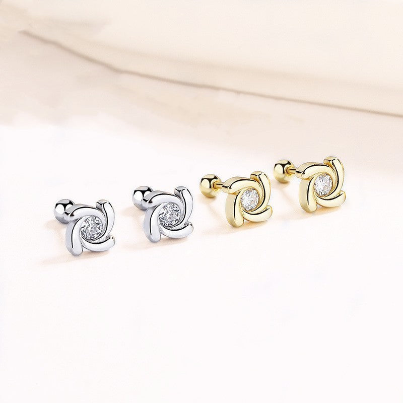 925 Sterling Silver Rotating Windmill Thread Stud Earrings For Women