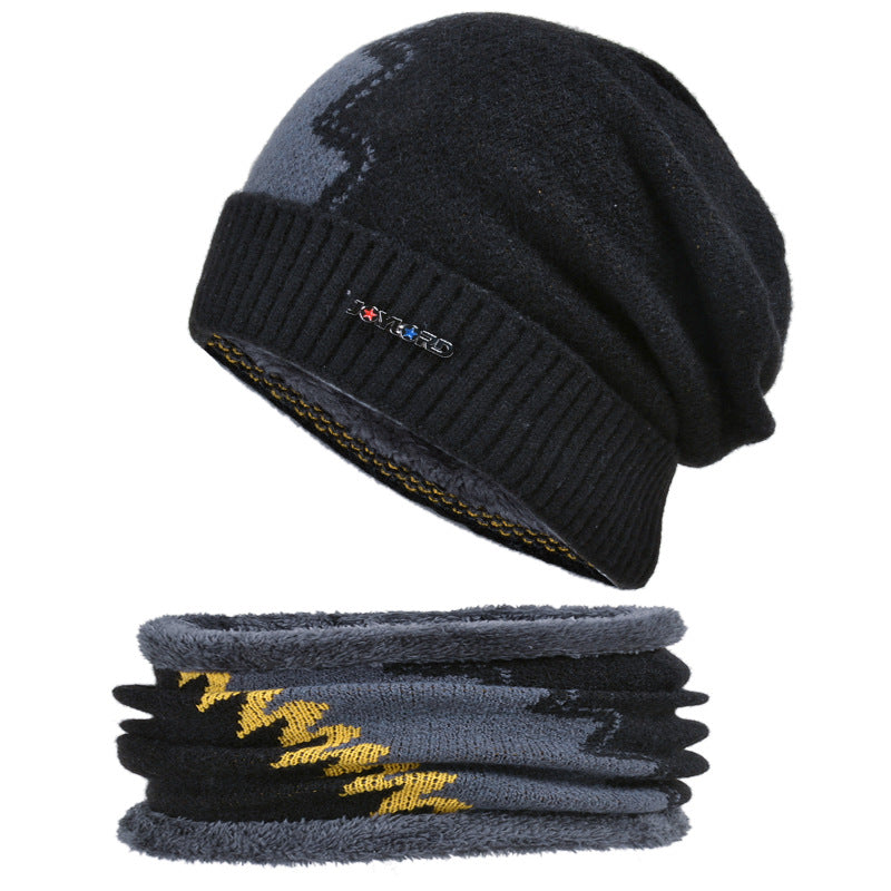 Knitted Hat Men's Plus Velvet Warm Hooded Cap Color Matching All-match