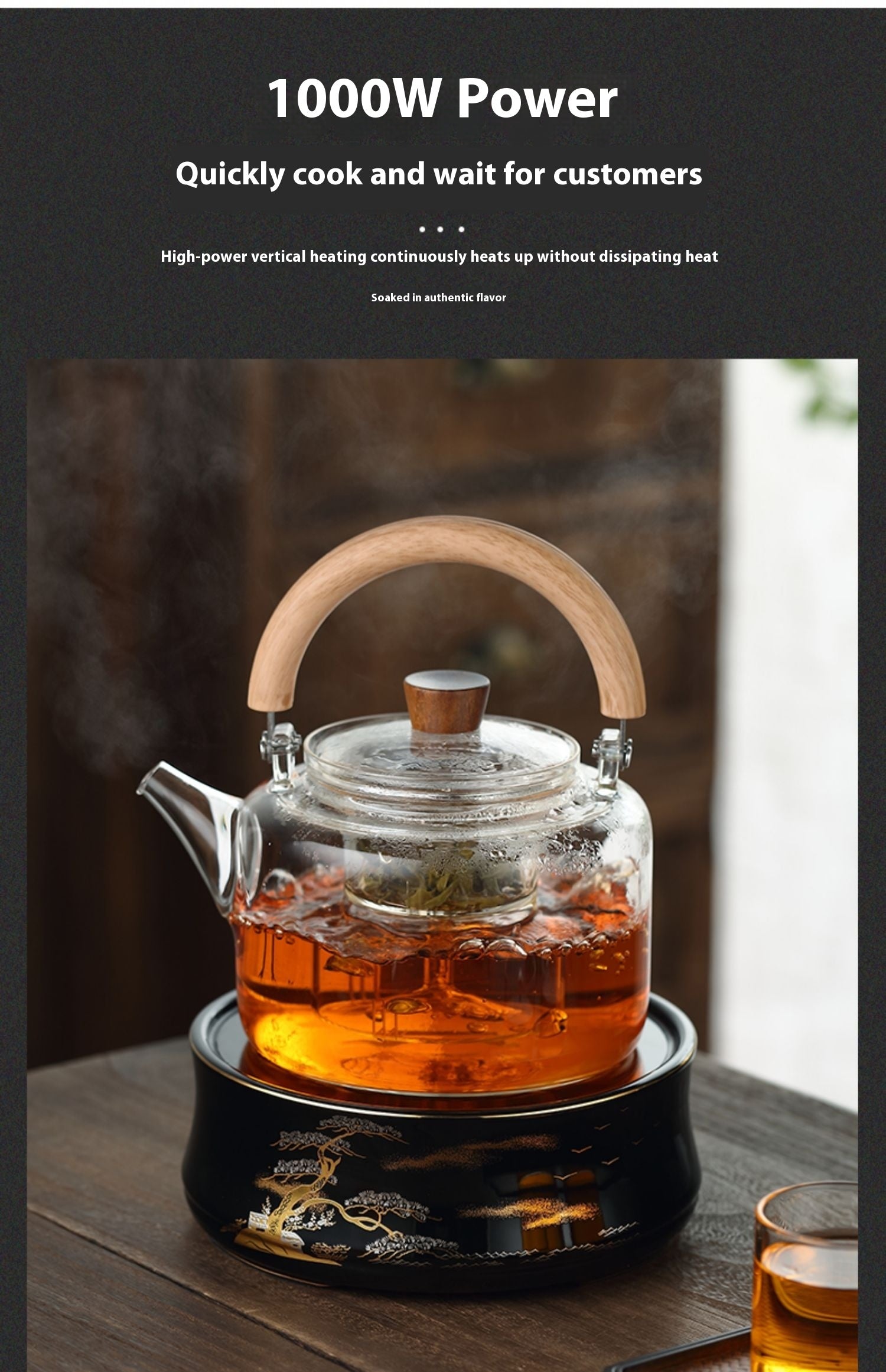 Magnetic Suction Loop-handled Teapot Thick Borosilicate Heat-resistant Glass Cooking Teapot