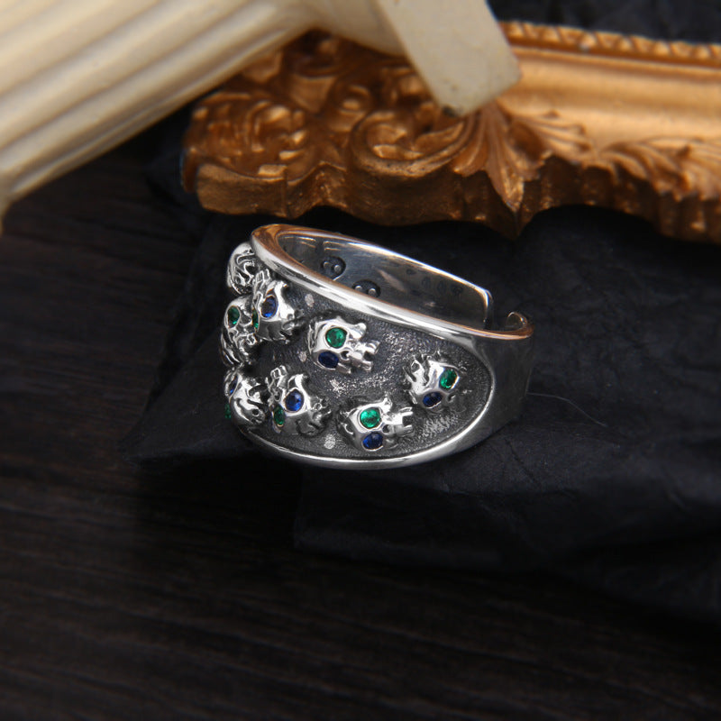 S925 Sterling Silver Retro Distressed Three-dimensional Skull Ring