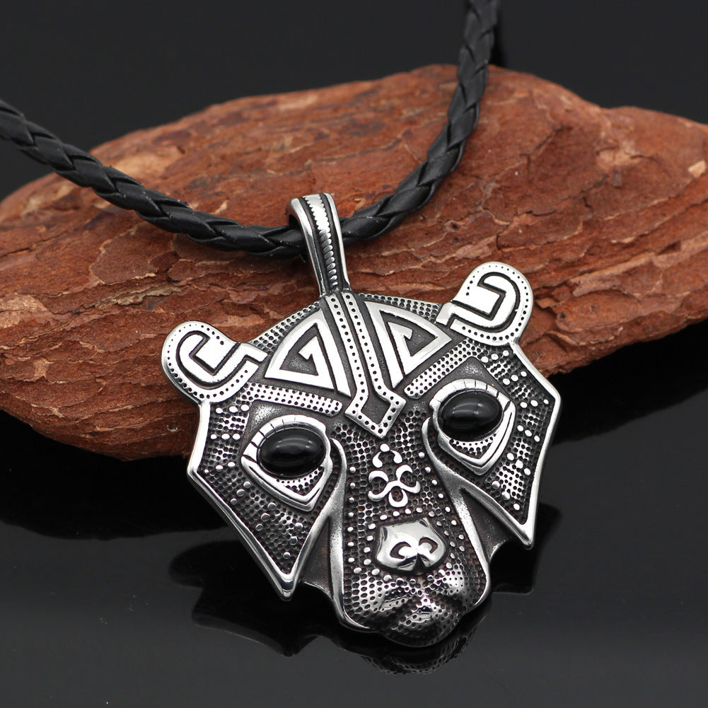 Stainless Steel Nordic Bear Head Titanium Steel Pendant Necklace