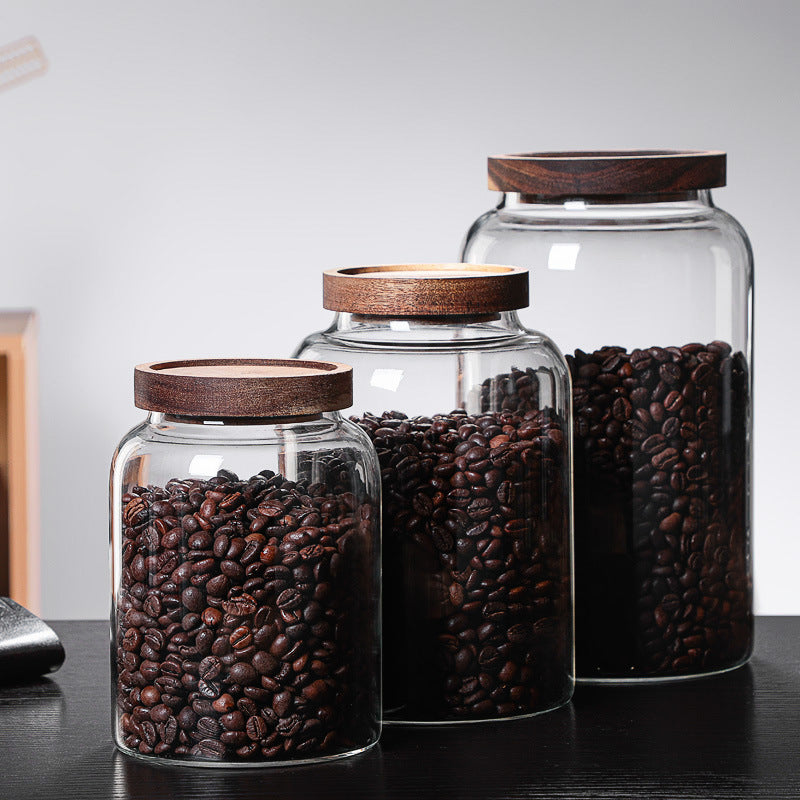 Bouteille en Verre avec Couvercle, Boîte Hermétique Transparente, Boîte à Thé, Pot de Rangement Hermétique, Couvercle en Bois d'Acacia