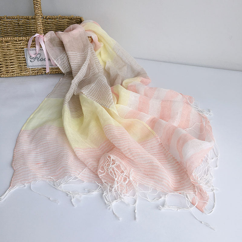 Spring Summer Cotton Linen Thin Lightweight Breathable Scarf