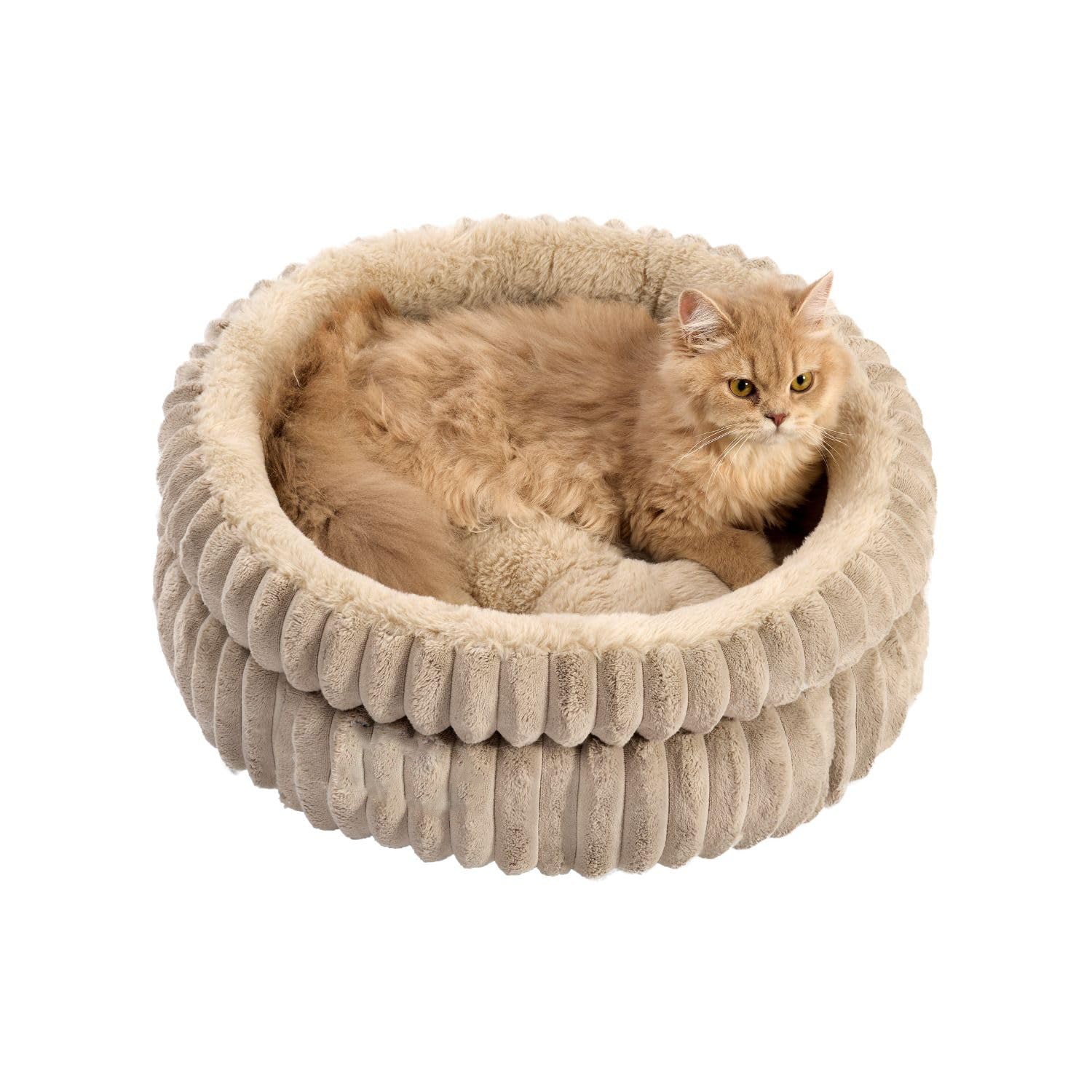 Lit pour chat, lit pour chaton, lits ronds lavables pour chats d'intérieur, lit pour animaux de compagnie en peluche super douce en fausse fourrure pour chiots et chatons avec fond antidérapant