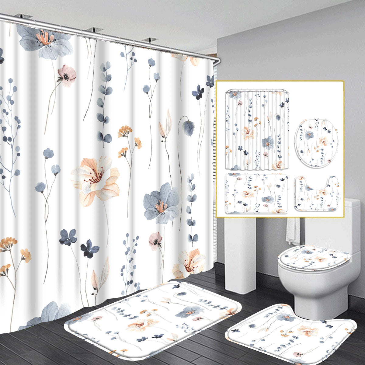 Digital Printing Waterproof Bathroom Shower Curtain Simple Series