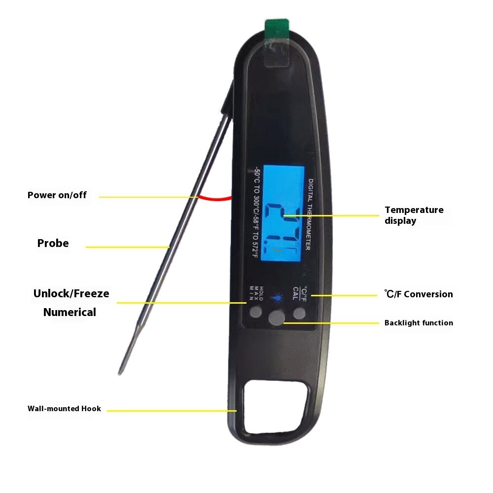 Black Electronic Food Meat Barbecue Thermometer