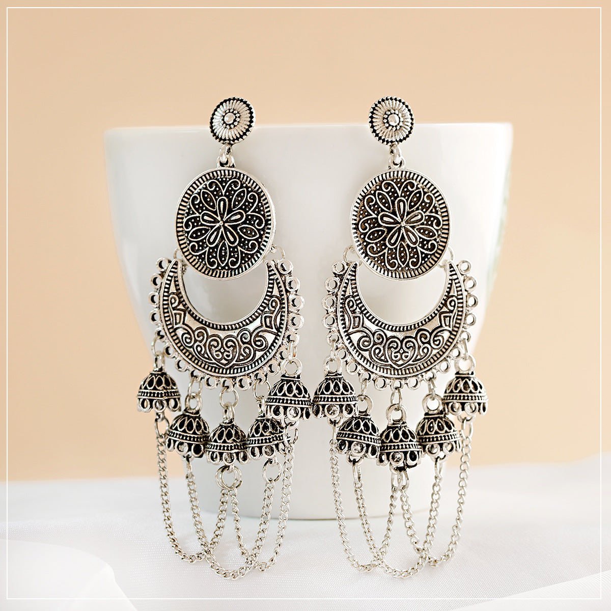 Fan-shaped Retro Ethnic Style Earrings Tassel Hollow