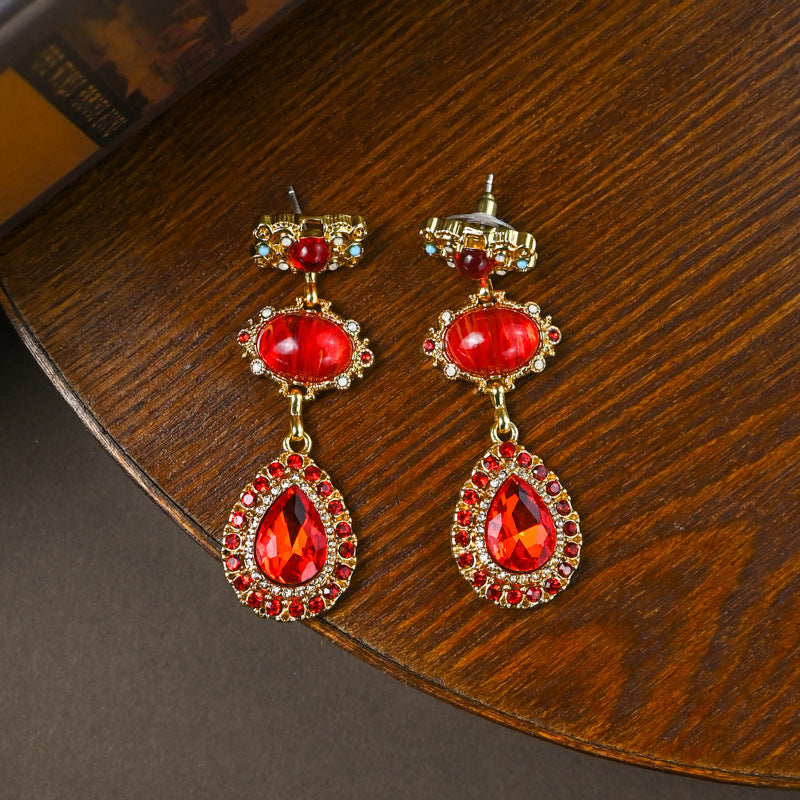 Glass Hollow Jeweled Necklace Bracelet Earring Set